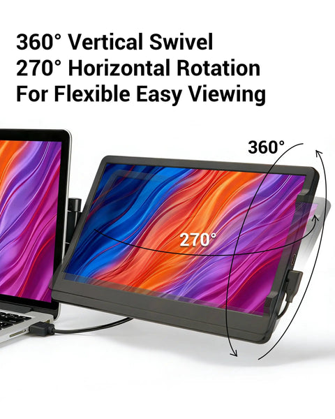 11.6 Inch HD Laptop Screen Extender With 360 Degree Swivel And 270 Degree Flip Ultra Slim Portable IPS Monitor attached to laptop