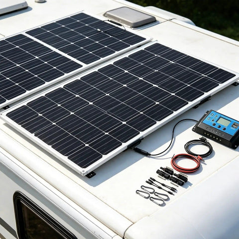 1000W Flexible Solar Panel Kit With 2x500W Monocrystalline ETFE Panels And 50A MPPT Smart Charge Controller on RV roof