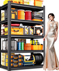 Heavy Duty Metal Garage Shelving Unit, 5-Tier, Built Tough For Tools And Gear, 71.2 In High filled with various storage items