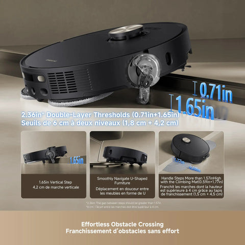 Side view of Smart Robot Vacuum And Mop With Auto Empty Dock Self Cleaning Mop Beast Suction Power 19500 Pa, black model.