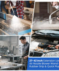 Collage showing Beefy Workhorse Heavy Duty High Pressure Air Blow Gun in use with extendable wand for versatile cleaning tasks.