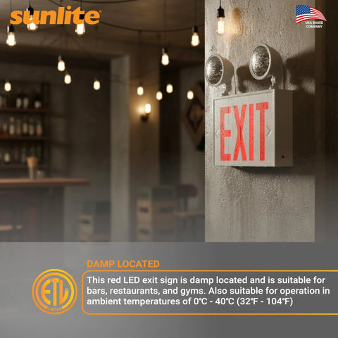 LED Exit Sign Combo With Steel Housing And Red Lettering, 90-Min Battery Back-Up, Dual 360 Degree Adjustable Heads, 200 Lumens, 120-277V, Fire Safety, NYC Compliant