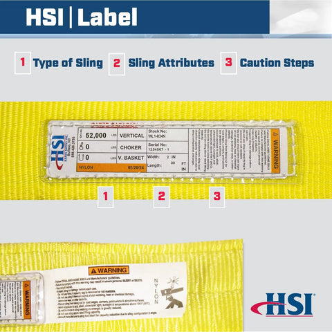 One Ply 24 By 30 Continuous Eye Nylon Type 8 Sling Workhorse For Lifting And Towing, 36 Inch Eye Length, 52,000 Lb Vertical Capacity, Heavy Duty Rigging Web Sling, Lightweight Yet Tough Industrial Lifting Strap label on yellow sling
