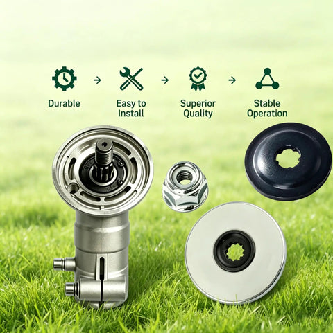 Heavy Duty Gearbox Assembly For Weed Trimmer Heads That Fit Husqvarna 128LD 128LDX 128L displayed with installation parts