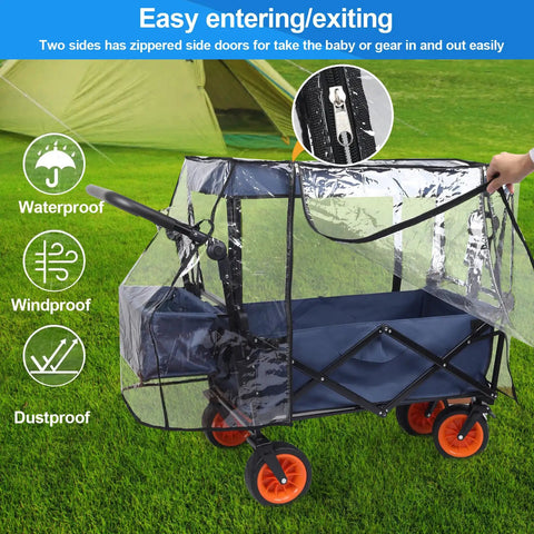 Waterproof Collapsible Wagon Rain Cover and Sun Shade Windproof UV Resistant Canopy for Stroller Trolley Cart Accessories