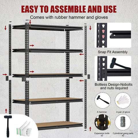Beefy Heavy Duty Garage Shelving Rack 5 Tier Industrial Metal Storage Unit With 2400 Lbs Capacity Adjustable Shelves assembly guide