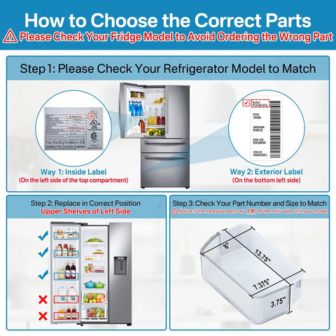 Instructions for installing Left Side Refrigerator Door Shelf Replacement For Models RF262BEAESR RF261BEAESR RF260BEAESG RF260BEAESR