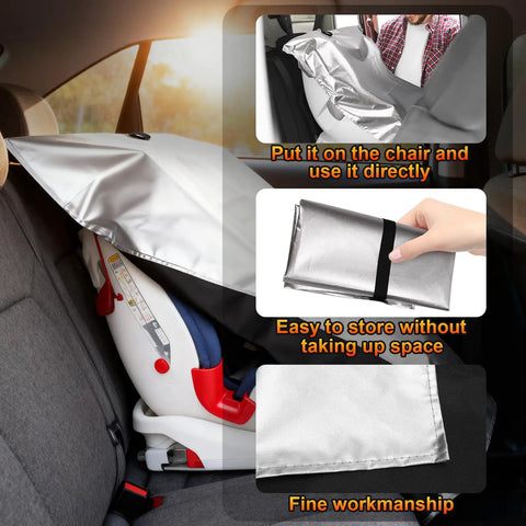 2Pcs Baby Car Seat Sun Shade Cover for Infants and Toddlers in use, showing easy installation over infant car seat, folds compactly.
