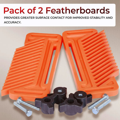 Rock Solid Table Saw Featherboard Replacement For 71553 Fence Keeps Timber Dead Nuts Secure Pack Of 2 Orange Polymer Featherboards and mounting hardware.