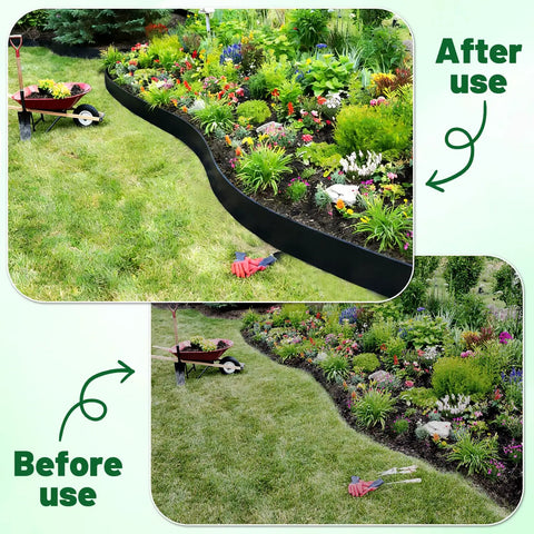 4 Inch Garden Landscape Edging Kit With 40 Ft Flexible Border 36 Metal Stakes And Rubber Mallet No Dig Lawn Edging Before and After Use