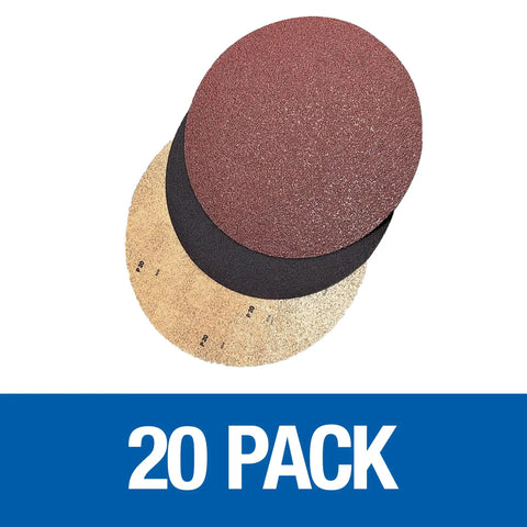 Seventeen-Inch Double-Sided Silicon Carbide Floor Sanding Discs No Hole Grit 36F Pack Of 20 For Floor Buffers And Rotary Machines displayed