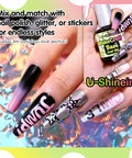 Nails with black and pink designs using DIY Poke Gel Nail Polish Kit With Base Coat And Wood Sticks For Creative Nail Art Blooming Gel