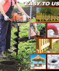 Person using 85cc Gas Powered Post Hole Digger with Earth and Ice Auger for garden and fence projects, includes drill bits and extensions.