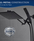 All Metal 8 Inch Dual Square Shower Head And Handheld Spray Combo With Rain Mode 71 Inch Hose 3 Way Diverter Matte Black
