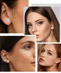 Disco Ball CZ Stud Earrings Set Four Pairs In 3mm 4mm 5mm And 6mm Sizes Hypoallergenic Titanium Cubic Zirconia Balls Sparkle For Everyday Vibe Wear Solo Or Stacked Jewelry on four women
