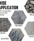 YOUGFIN drill bits: infographic showing wide application across stone, mud wall, cement, brick wall, and marble.