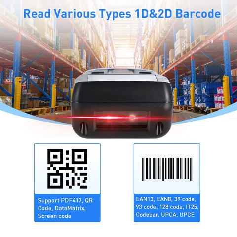 No Frills Wireless Barcode Scanner for Inventory Management showing barcode reading capability in warehouse setting