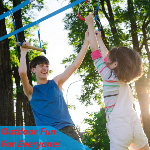 Children playing on 2 Pack Monkey Bars For Backyard Playset With Ninja Slackline Attachments For Slackline Obstacle Course