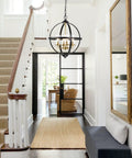 Rustic Black And Gold Finish Four Light Globe Pendant Chandelier With Glass Covers Vintage Hanging Ceiling Light For Living Room Entryway And Dining Room Seventeen Inch Diameter hanging in entryway