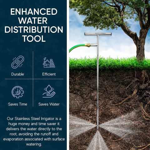 Stainless Steel Deep Root Feeder For Tree Watering Spike Tool Irrigation System illustrating deep root hydration