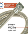 Heavy Duty Stainless Steel Washing Machine Hoses, 4-Foot, 2-Pack With Lead-Free Construction and Polymer Coating for Leak-Free Washing