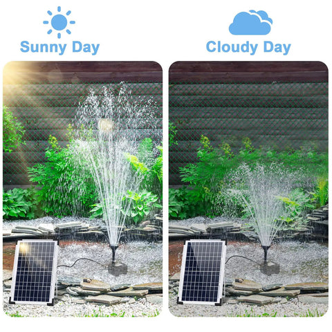 12W Solar Fountain Pump With 3 Spray Nozzles Energy Saving Solar Powered Water Pump operating in sunny and cloudy conditions