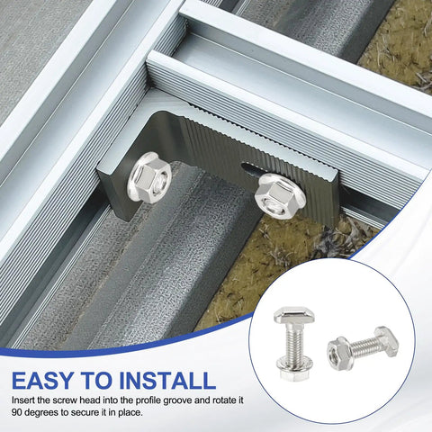 Tough Built M8 X 25Mm Drop In Hammer Head T Slot Bolts With Hex Flange Nuts And T Bolt Studs installed in aluminum profile.