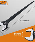 8 Inch Adjustable Spud Wrench With Black Oxide Finish Dual SAE And Metric Scale Up To 30mm Nuts And Bolts, Size Details