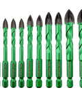 KURSTOL 10-piece green masonry drill bit set, carbide-tipped, sizes 6–12 mm.