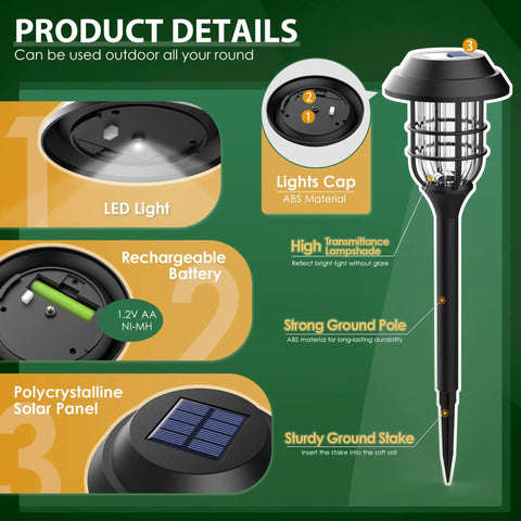 Outdoor Solar Pathway Lights 8 Pack Waterproof Landscape Lighting for Yard and Garden with LED, ABS material, solar panel.