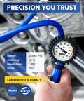 Heavy Duty Tire Inflator With Gauge And Extra Long Hose Pro Grade Air Chuck 100 PSI Range And Accurate To Two Percent Easy Read Dial For Cars Trucks SUVs And Portable Air Compressors