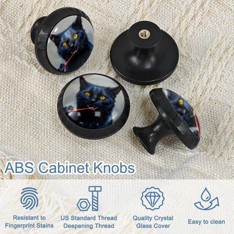 Badass Modern Design Kitchen Cabinet Knobs And Slick Drawer Pulls Loaded With Clear Crystal Glass Handles Crafted From Heavy Duty Abs and Rock Solid Stainless Steel Hardware; four decorative ABS knobs with cat design.