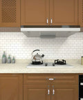 Kitchen with Peel And Stick Backsplash Tile Kit 12x12 Off White Subway Tiles With Grey Grout 10 Sheets Easy DIY No Mess Eco Friendly Kitchen Upgrade Self Adhesive Tiles With Shiny Finish For Quick Remodel