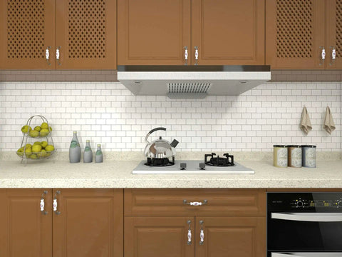 Kitchen with Peel And Stick Backsplash Tile Kit 12x12 Off White Subway Tiles With Grey Grout 10 Sheets Easy DIY No Mess Eco Friendly Kitchen Upgrade Self Adhesive Tiles With Shiny Finish For Quick Remodel