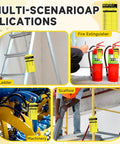 Multi-scenario application of 50 Pack PVC Fire Extinguisher Monthly Inspection Tags on ladder, extinguisher, machinery, scaffold