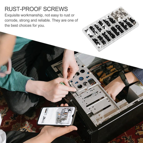 Rock Solid 360Pcs Rust Proof Flat Head And Countersunk Computer Screws M2 M2.5 M3 Stainless Steel Hardware Assortment Kit used in PC repair.