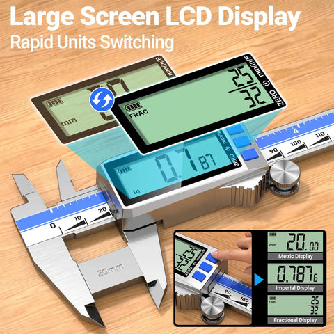 Heavy Duty Digital Caliper Eight Inch Rechargeable Stainless Steel Gauge With Type C Charging Port Auto Power Off Precision Measuring Tool Straight Up Gonna Nail Every Cut For Busy Makers