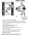 Installation instructions for a chain link fence butterfly gate latch for 1-5/8 inch gate frame and 2-3/8 inch gate post.