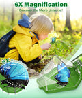 Kid Friendly Bug Catcher Kit With 6X Magnifier Insect Trap For STEM Exploration Indoor Outdoor Play Easy One Hand Use Ideal Gift For Kids And Curious Adults Green 2 Pack, child outdoors catching butterfly