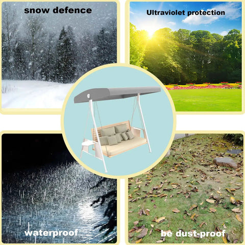 Outdoor Swing Canopy Replacement Cover For 3 Seat Gray Waterproof Swing Covers with snow, UV, rain, and dust protection benefits.