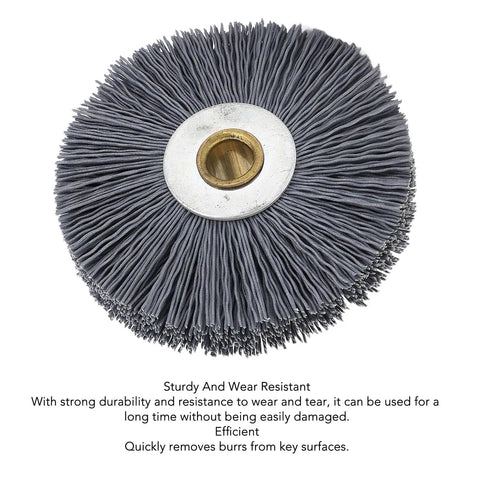 Key Deburring Brush For Key Cutting Machines With Crimped Nylon And Stainless Steel Wheel Handy Pro Grade Locksmith Tools Replacement Tough Deburring Wheel For Precise Key Making And Maintenance Compact 80x20x10mm on white background