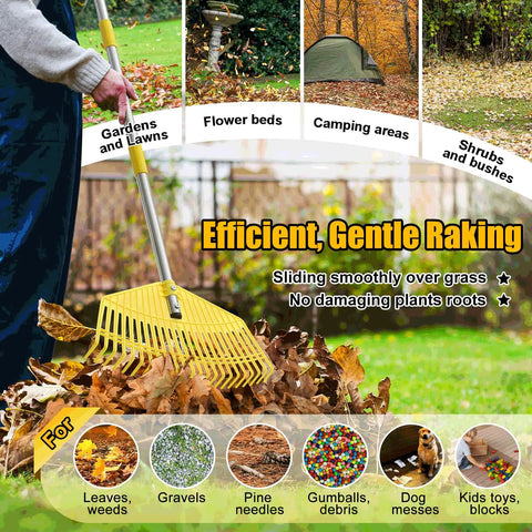 Unbreakable Nylon Leaf Rake With 16.5 Inch Wide Head And 45 Inch Long Handle Lightweight Yard Tool for leaves on grass