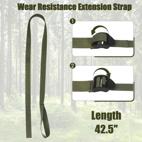 Universal Tree Stand Shoulder And Tether Straps Must Have Kit showing 42.5" wear resistance extension strap with buckle details.