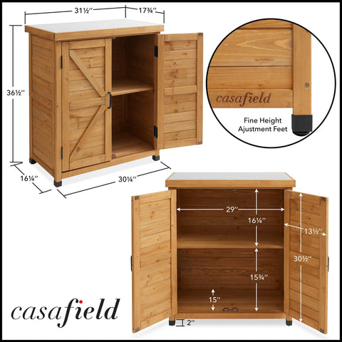 Outdoor Garden Potting Bench With Metal Tabletop And Storage Cabinet Cedar Wood Weatherproof Natural Finish Patio Workstation