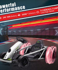 Ultra Powerful 24V Kids Go Kart With Dual 300W Motors, 9Ah Battery, shown on a racetrack with glowing wheel effects