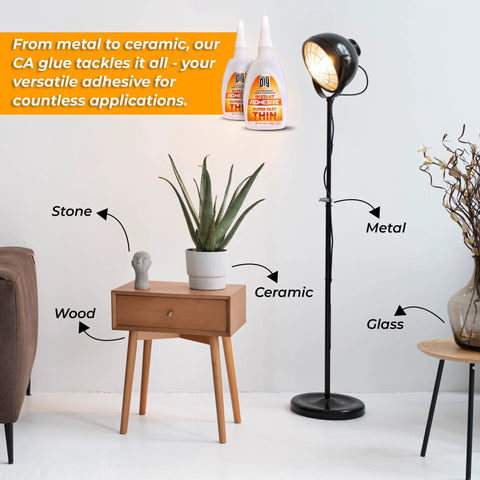 Living room setting highlighting materials glued by One Component Cyanoacrylate Silicone Glue 20g With A Precise Nozzle.
