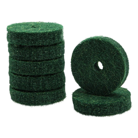 Stacked green felt washers for 90 Piece Piano Felt Pads and Cushion Washers Gear for Keyboard Balance and Front Rail Regulation Pro Grade Replacement Parts to Prevent Metal Contact Protect and Improve Piano Tone Lightweight Circular Felt Washers Green.