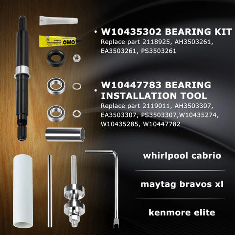 Top Shelf Washer Bearing Swap Kit With Oem Tub Seal And Heavy Duty Installation Tool Built For Whirlpool Cabrio Maytag Bravos includes bearings and tools.