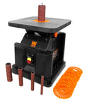 Oscillating Spindle Sander With a Beefy Beveling Table Top, 3.5 Amp Motor, 2000 RPM, shown with sanding sleeves and discs