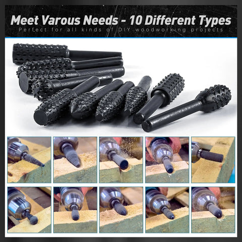 10 Pack Woodworking Twist Drill Bits Set with 6.3mm Shank, Durable 1045 Steel Black Oxide, 58mm Total Length, multiple views